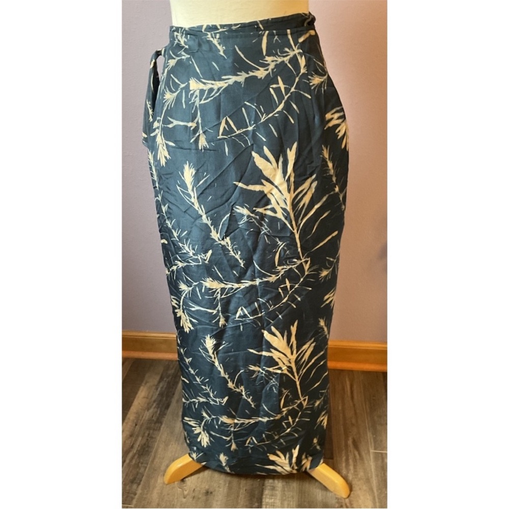 Banana Republic Teal Tan 100% Silk Wrap Skirt Sarong Size‎ 2